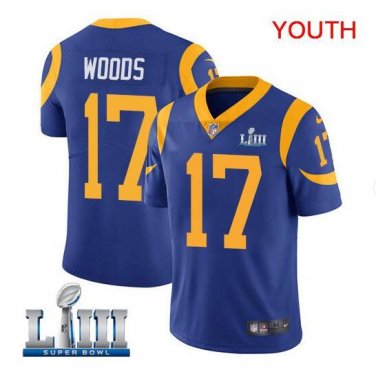 Robert Woods #17 Los Angeles Rams 2019 Super Bowl LIII Limited Player Jersey Youth Royal Size S