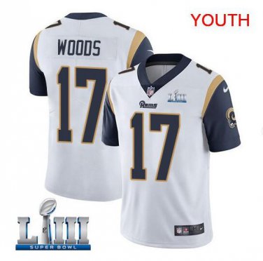 Robert Woods #17 Los Angeles Rams 2019 Super Bowl LIII Limited Player Jersey Youth White Size XL