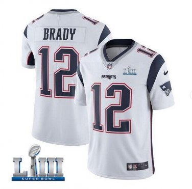Tom Brady #12 New England Patriots 2019 Super Bowl LIII Limited Player Jersey Men's White Size M