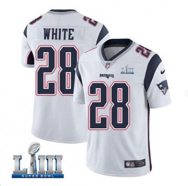 James White #28 New England Patriots 2019 Super Bowl LIII Limited Player Jersey Men's White Size XL
