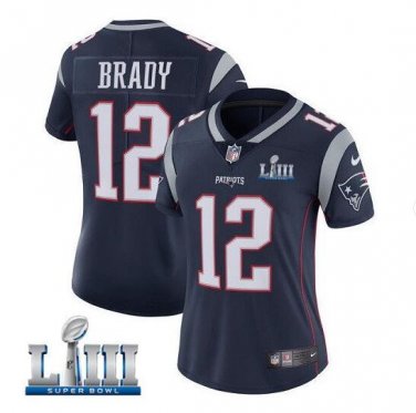 Tom Brady #12 New England Patriots 2019 Super Bowl LIII Limited Player Jersey Women's Navy Size XL