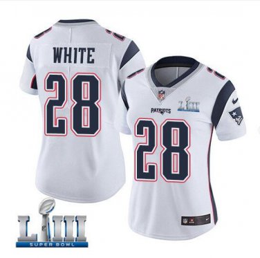 James White #28 New England Patriots 2019 Super Bowl LIII Limited Jersey Women's White Size XL