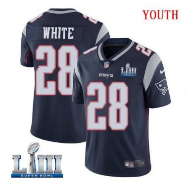 James White #28 New England Patriots 2019 Super Bowl LIII Limited Player Jersey Youth Navy Size M