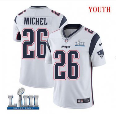 Sony Michel #26 New England Patriots 2019 Super Bowl LIII Limited Player Jersey Youth White Size L