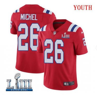 Sony Michel #26 New England Patriots 2019 Super Bowl LIII Limited Player Jersey Youth Red Size L