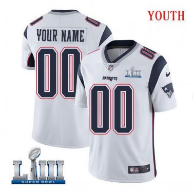Custom New England Patriots 2019 Super Bowl LIII Limited Jersey Youth White Size S M L XL