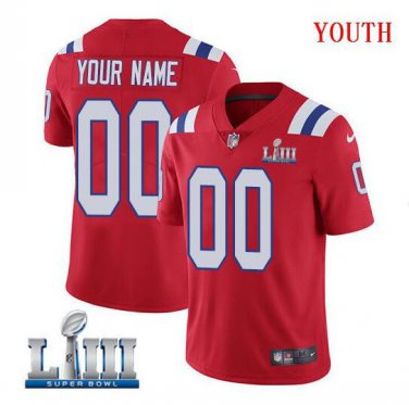 Custom New England Patriots 2019 Super Bowl LIII Limited Jersey Youth Red Size S M L XL