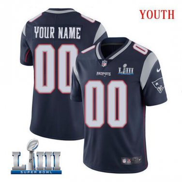 Custom New England Patriots 2019 Super Bowl LIII Limited Jersey Youth Navy Size S M L XL