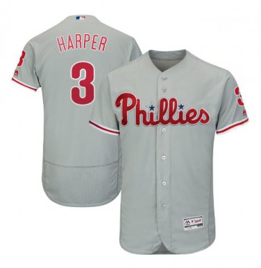 Bryce Harper #3 Philadelphia Phillies Collection Flex Base Player Men's Jersey Gray Size XXXL