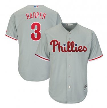 Bryce Harper #3 Philadelphia Phillies Cool Base Player Men's Jersey Gray Size XL