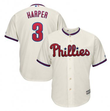 Bryce Harper #3 Philadelphia Phillies Cool Base Player Men's Jersey Cream Size XL