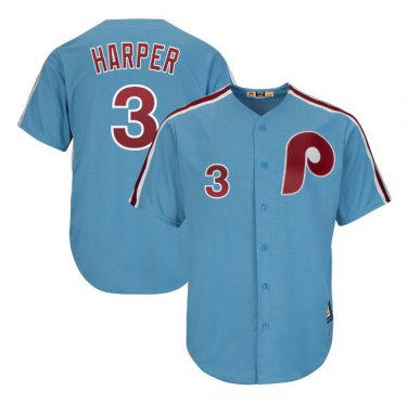 Bryce Harper #3 Philadelphia Phillies Cool Base Cooperstown Player Men's Jersey Light Blue Size M