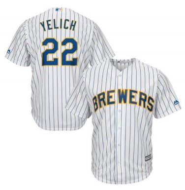 Christian Yelich #22 Milwaukee Brewers Cool Base Player Men's Jersey White Size L