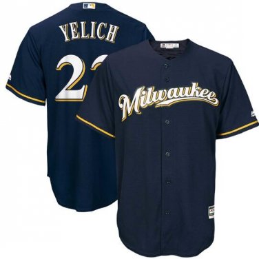 Christian Yelich #22 Milwaukee Brewers Cool Base Player Men's Jersey Navy Size XXXL