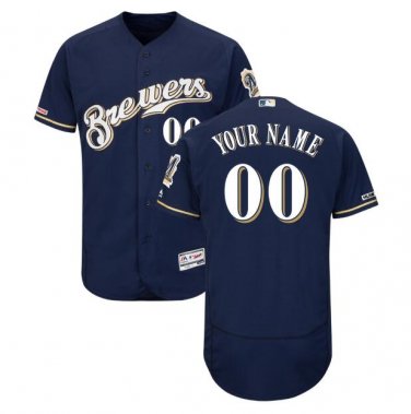 Custom Milwaukee Brewers Collection Flex Base Men's Jersey Navy Size M L XL XXL XXXL