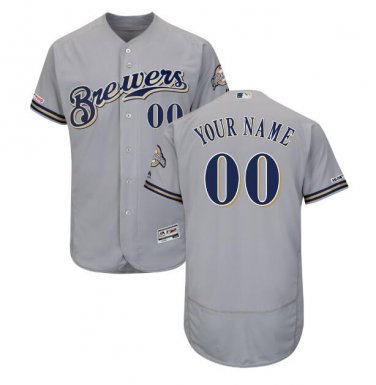 Custom Milwaukee Brewers Collection Flex Base Men's Jersey Gray Size M L XL XXL XXXL