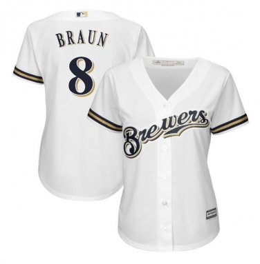 Ryan Braun #8 Milwaukee Brewers Cool Base Player Women's Jersey White Size S