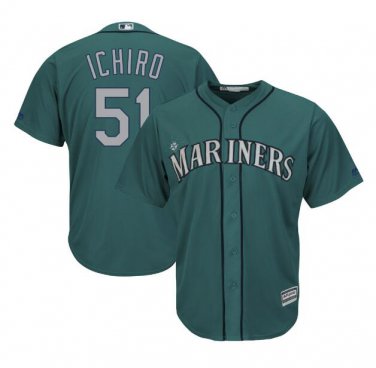 Ichiro Suzuki #51 Seattle Mariners Cool Base Player Men's Jersey Aqua Size XXXL