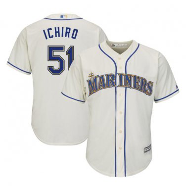 Ichiro Suzuki #51 Seattle Mariners Cool Base Player Men's Jersey Cream Size L