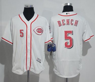 Johnny Bench #5 Cincinnati Reds Flex Base Collection Player Men's Jersey White