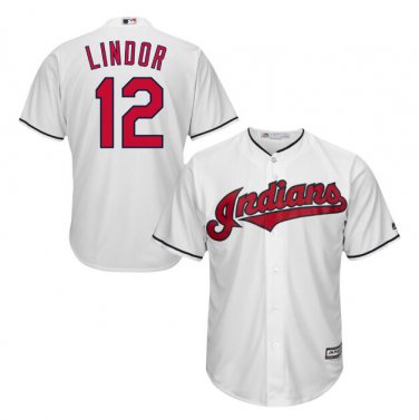 Francisco Lindor #12 Cleveland Indians Cool Base Player Men's Jersey White