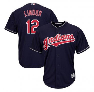 Francisco Lindor #12 Cleveland Indians Cool Base Player Men's Jersey Navy