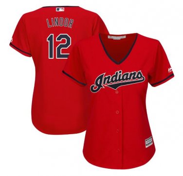 Francisco Lindor #12 Cleveland Indians Cool Base Player Women's Jersey Scarlet