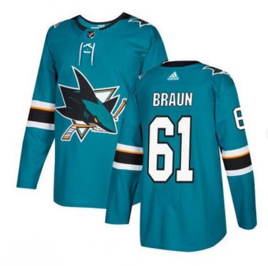Justin Braun #61 San Jose Sharks Player Men's Jersey Blue