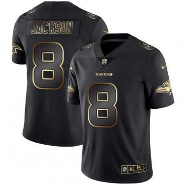 Lamar Jackson #8 Baltimore Ravens Limited Player Jersey Men's Black Gold Edition Size XL