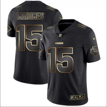 Patrick Mahomes #15 Kansas City Chiefs Limited Player Jersey Men's Black Gold Edition Size L