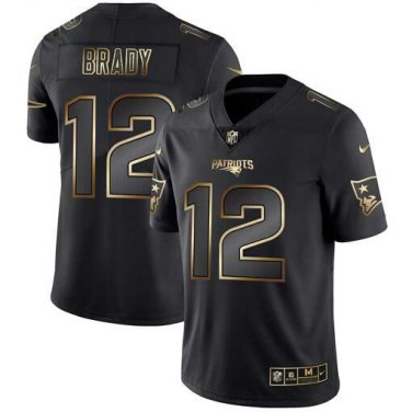 Tom Brady #12 New England Patriots Limited Player Jersey Men's Black Gold Edition Size S