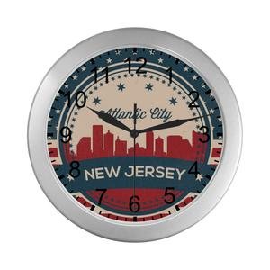 Atlantic City New Jersey Retro Skyline Silver Color Wall Clock