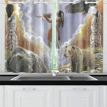 One With Nature Peace Pipe Kitchen Curtain 26'' X 39''