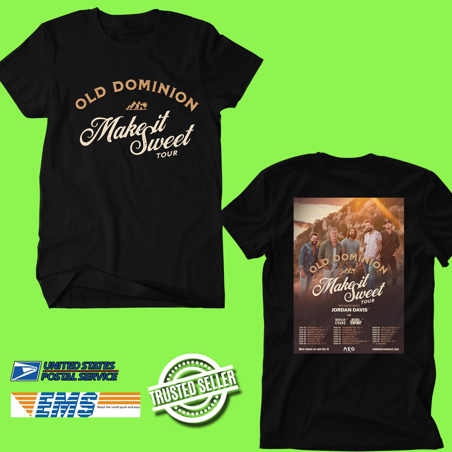CONCERT 2019 OLD DOMINION MAKE IT SWEET N.AMERICA TOUR BLACK TEE DATES ...
