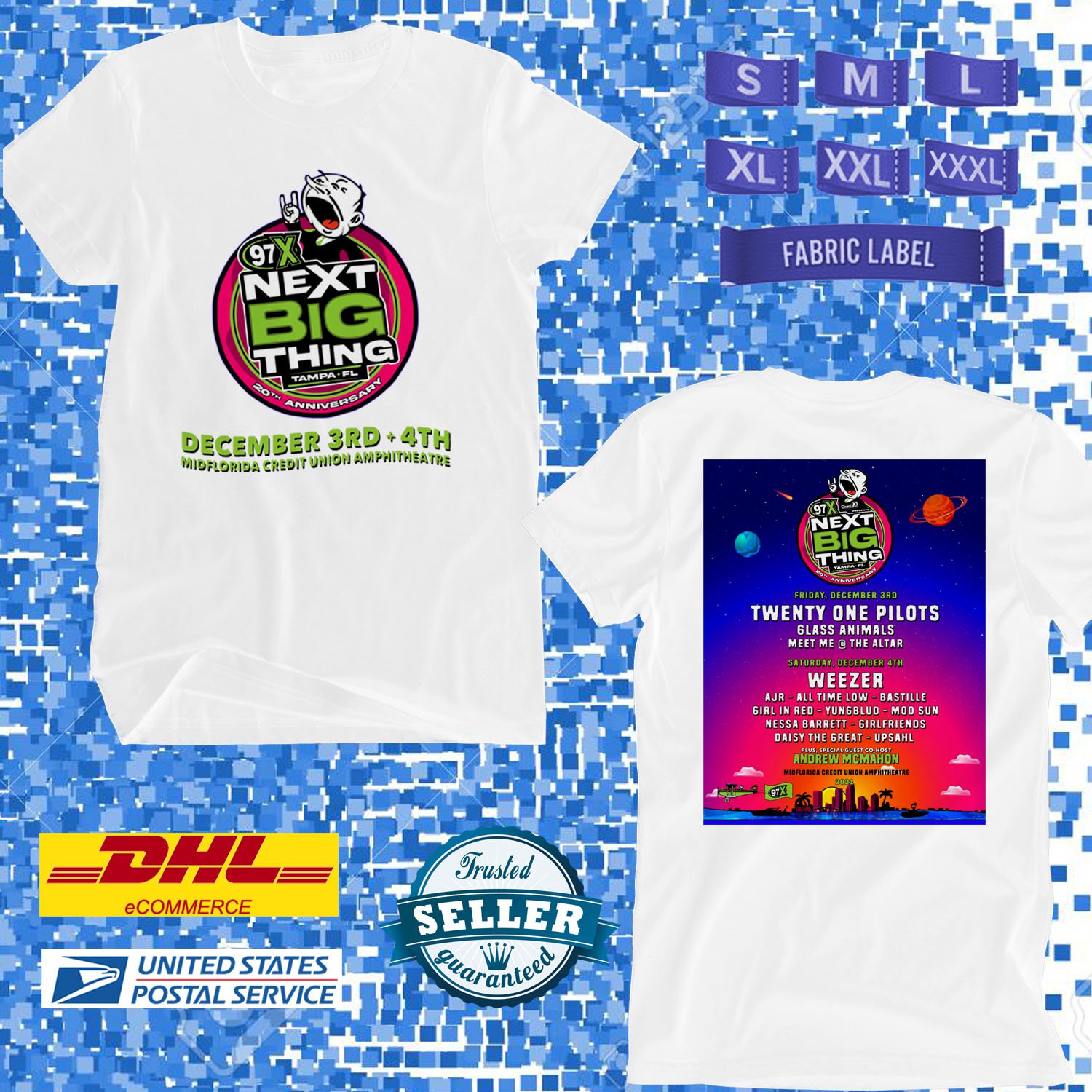 FESTIVAL 2021 97X NEXT BIG THING WHITE TEE SHIRT WITH LINEUP CODE EP01