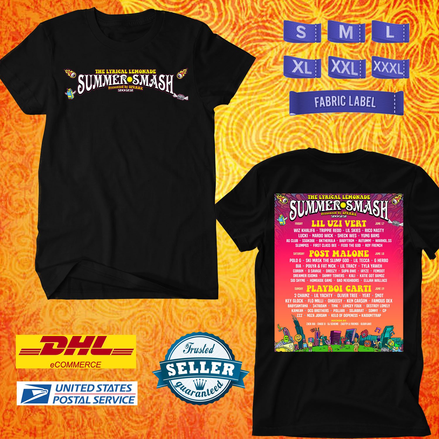 TOUR 2022 SUMMER SMASH MUSIC FESTIVAL JUNE BLACK TEE SHIRT WITH LINEUP