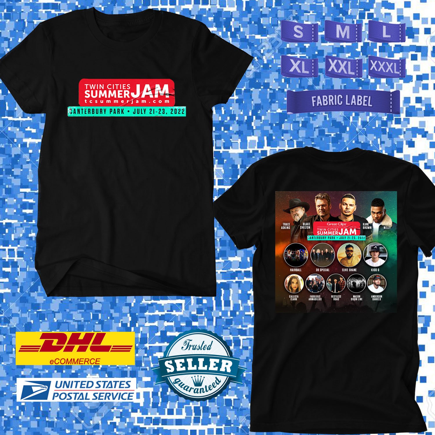 TOUR 2022 TWIN CITIES SUMMER JAM MUSIC FESTIVAL BLACK TEE SHIRT WITH