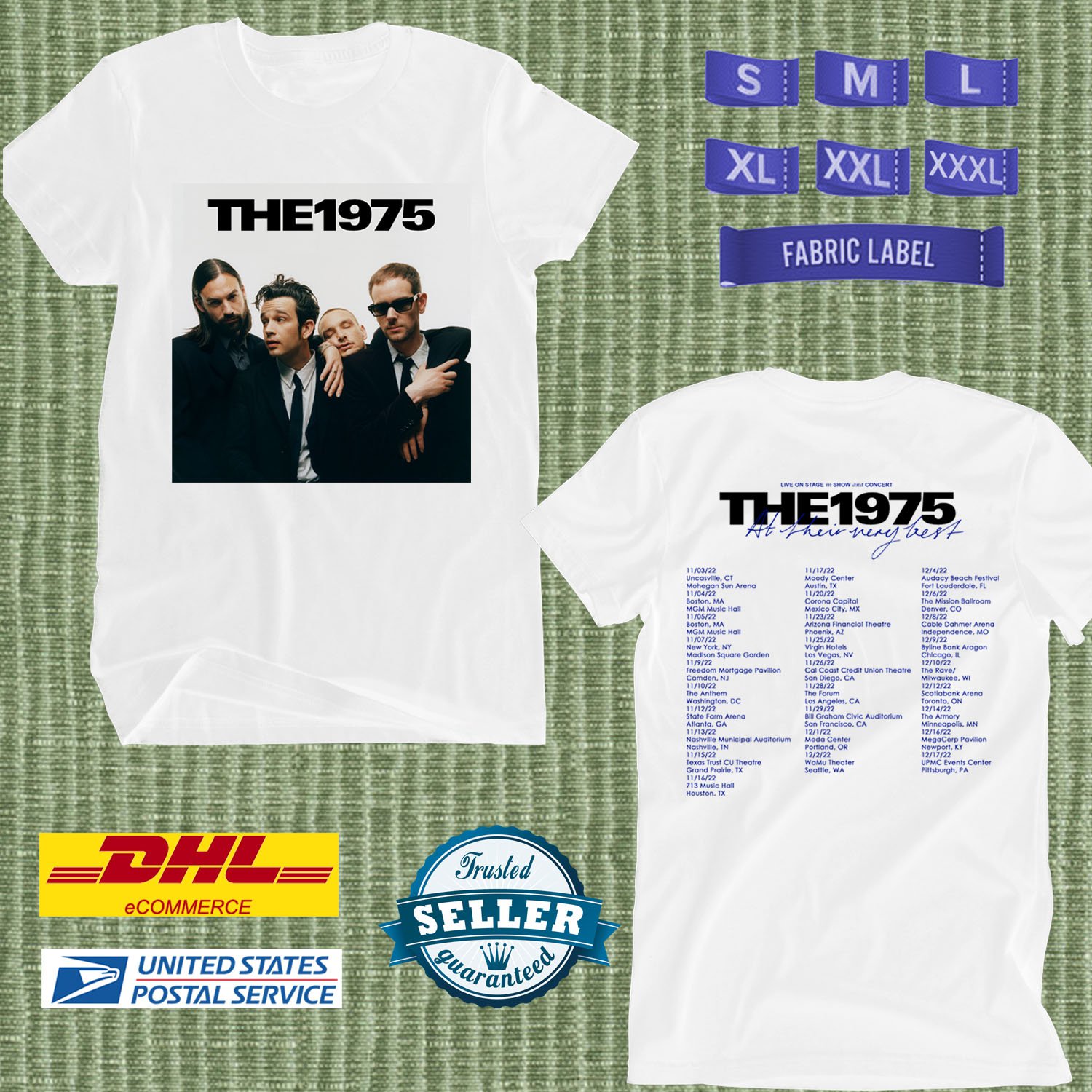TOUR 2022 THE 1975 AT THEIR VERY BEST N.AMERICAN TOUR WHITE TEE SHIRT ...