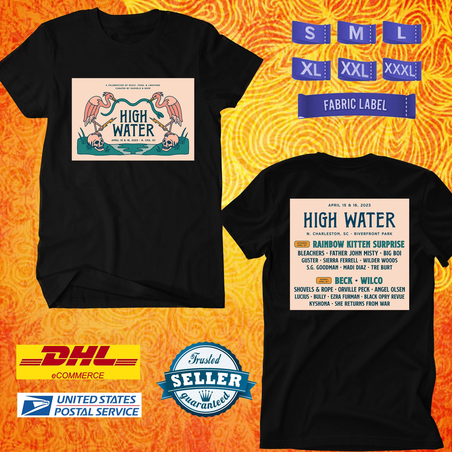 FESTIVAL 2023 HIGH WATER MUSIC FEST APRIL BLACK TEE SHIRT W LINEUP CODE