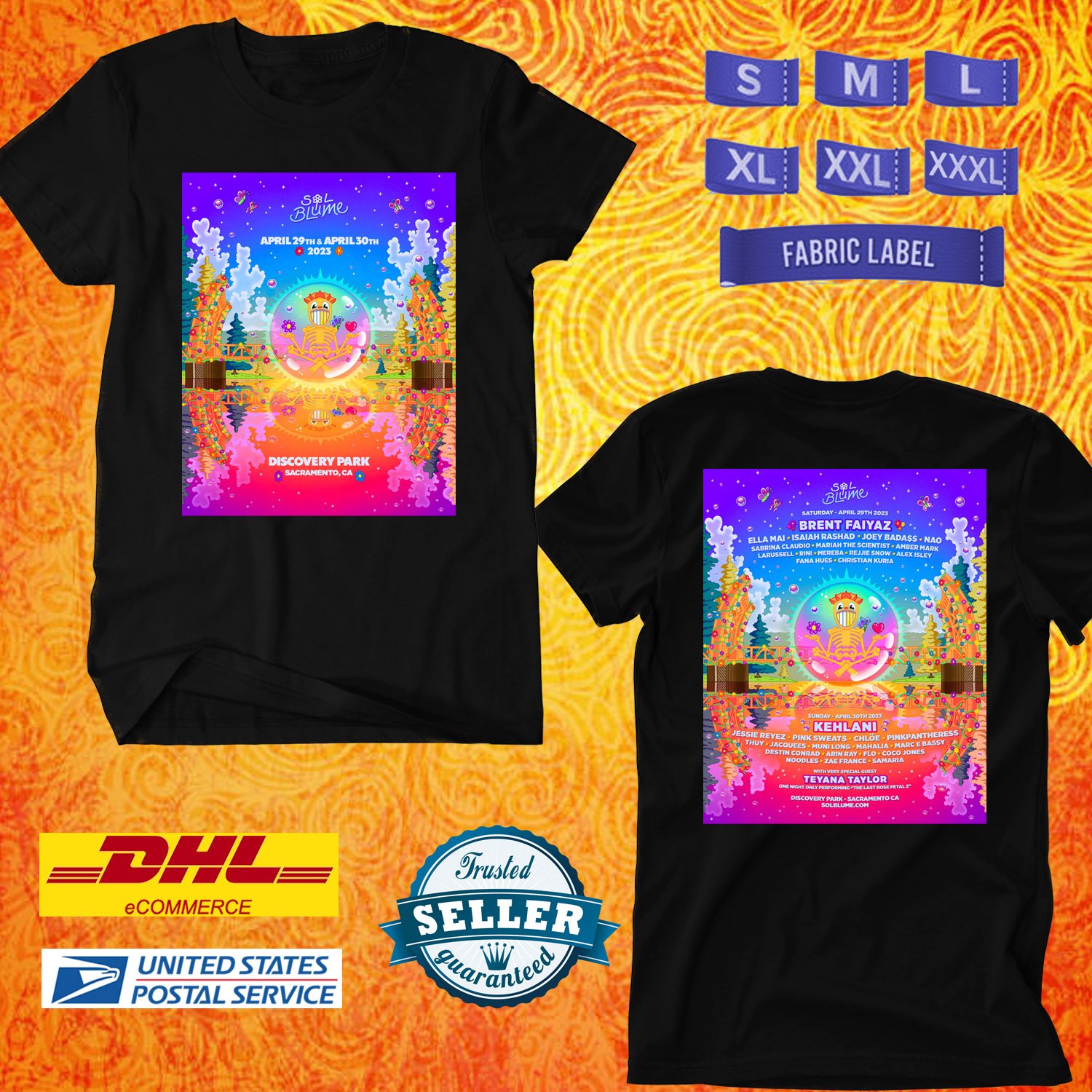 FESTIVAL 2023 SOL BLUME MUSIC FEST APRIL BLACK TEE SHIRT W LINEUP CODE EP01