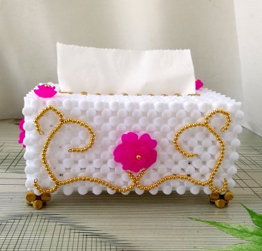 white and pink Acrylic Beads handmade tissue box home decor household
