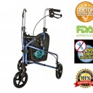 3 Wheel Rollator W/handle Brakes and Pouch Blue 8" wheels