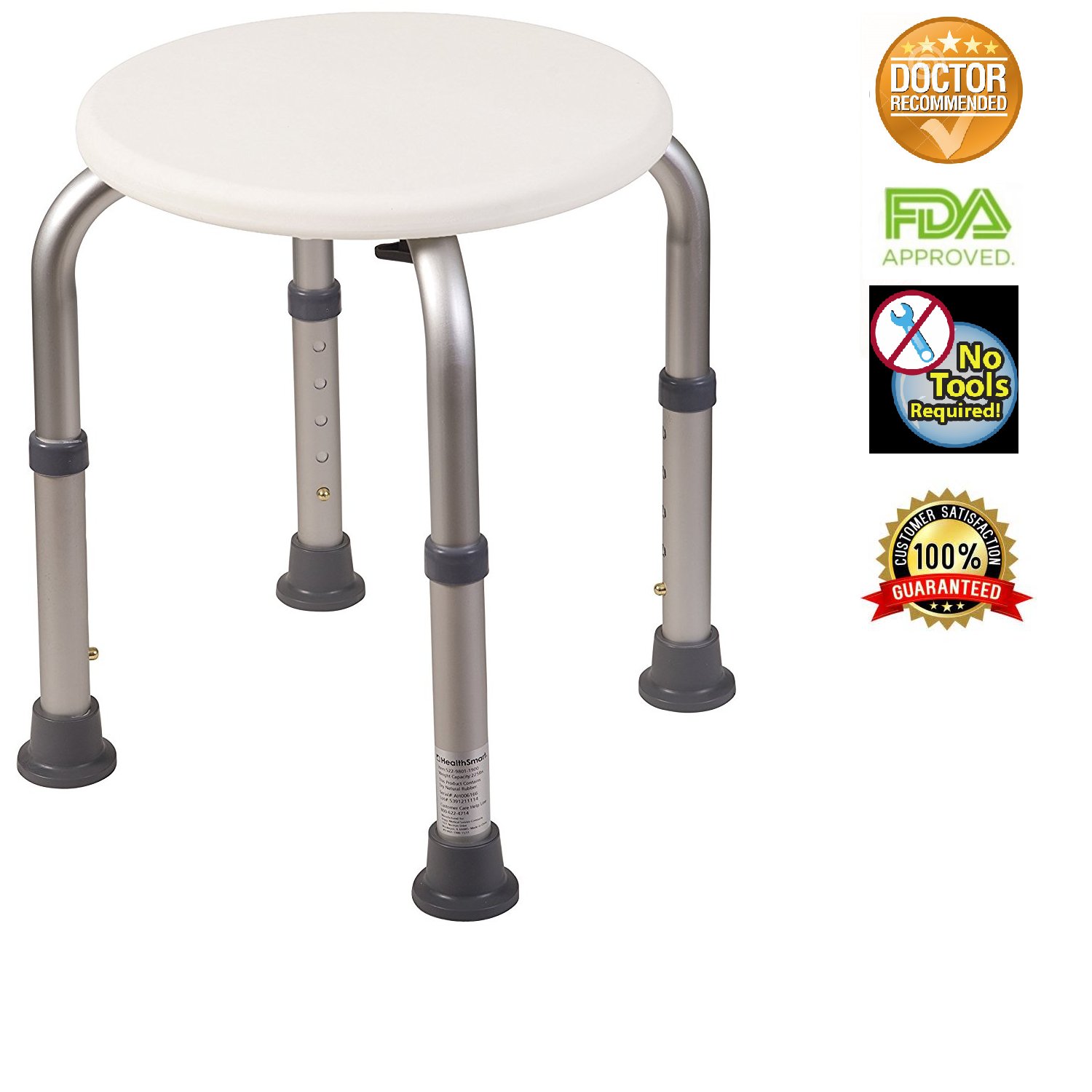 Round Stool Bath Bench Adjustable Height, Tub Shower Seat Bench Stool White