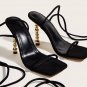 Women's large size simple square toe back strap gourd heel high heel sandals