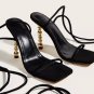 Women's large size simple square toe back strap gourd heel high heel sandals