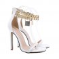 High heels cross-border new square-toe crystal metal chain stiletto sandals women
