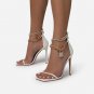 High heels cross-border new square-toe crystal metal chain stiletto sandals women