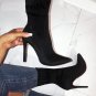 Women's middle boots stretch cloth pointed toe stiletto high heels large size 43
