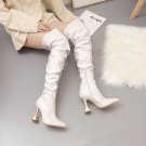 Women's white high-heeled knee-length boots slimming legs 35-42