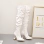 Women's white high-heeled knee-length boots slimming legs 35-42